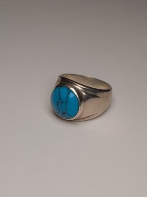 Vintage Sterling Silver Turquoise Signet Ring | Size Q 1/2 | 12.88g Mexico 925