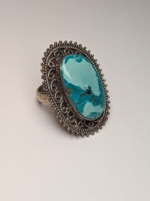 Vintage Sterling Silver Turquoise Cocktail Ring | Size R | 925 Silver
