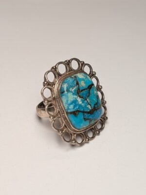 Vintage Sterling Silver Chunky Turquoise Statement Ring | Size S | 925 Silver
