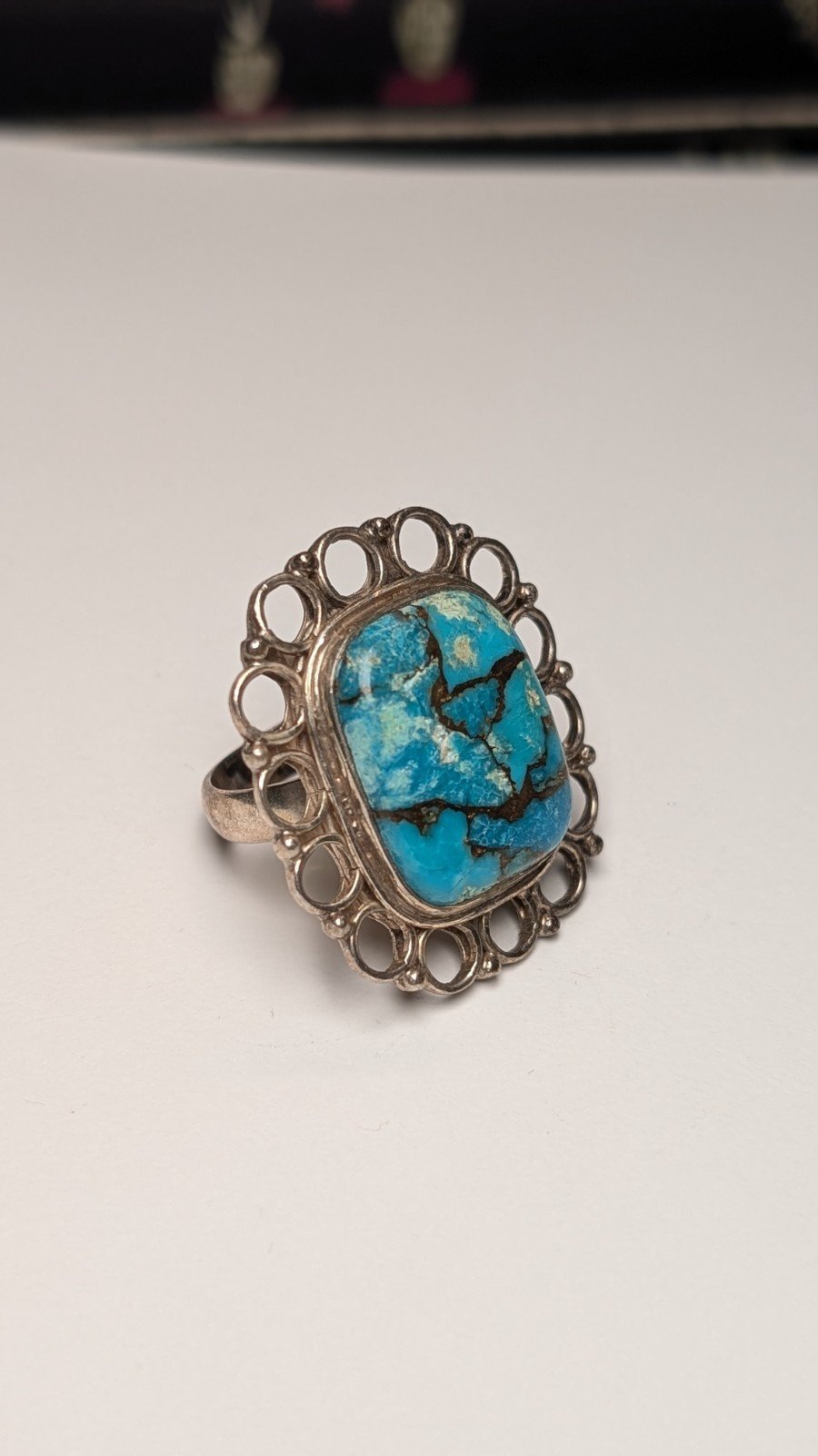 Vintage Sterling Silver Chunky Turquoise Statement Ring | Size S | 925 Silver