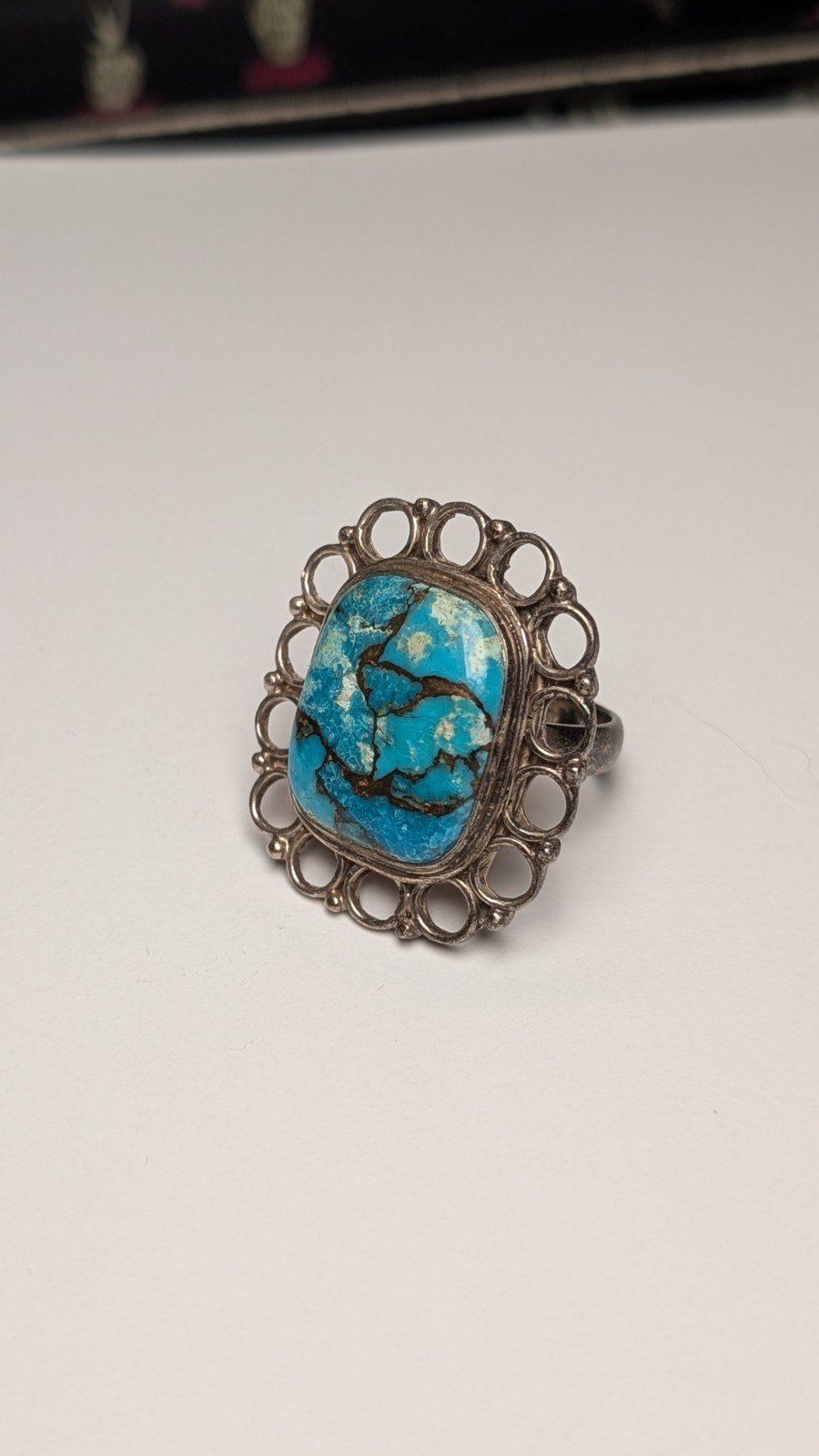 Vintage Sterling Silver Chunky Turquoise Statement Ring | Size S | 925 Silver - Image 2