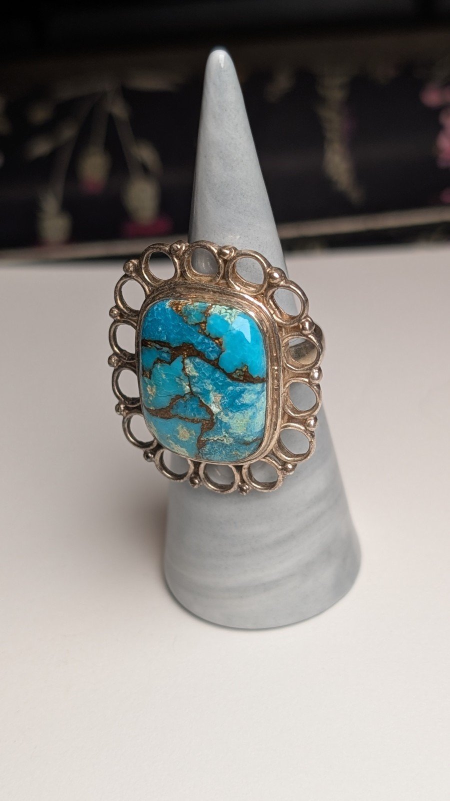 Vintage Sterling Silver Chunky Turquoise Statement Ring | Size S | 925 Silver - Image 6