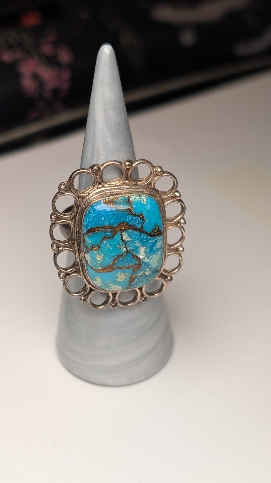 Vintage Sterling Silver Chunky Turquoise Statement Ring | Size S | 925 Silver - Image 7