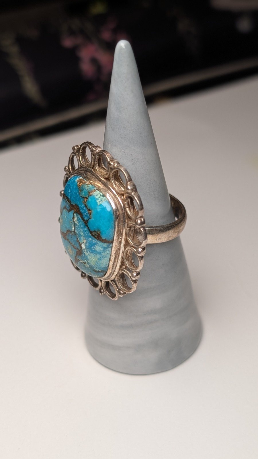 Vintage Sterling Silver Chunky Turquoise Statement Ring | Size S | 925 Silver - Image 8