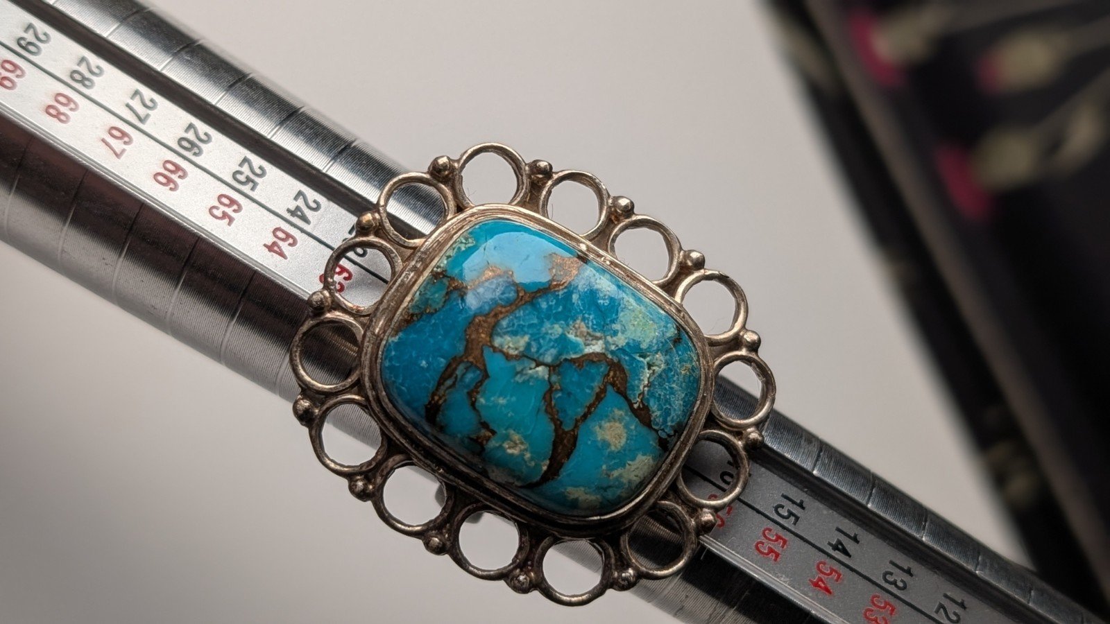 Vintage Sterling Silver Chunky Turquoise Statement Ring | Size S | 925 Silver - Image 9