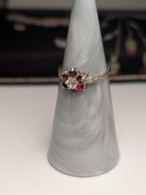 Vintage Sterling Silver Red Garnet Cluster Ring | Size N | 925 Silver