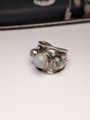 Vintage Sterling Silver Chunky Moonstone Open Ring | Size S | 925 Silver
