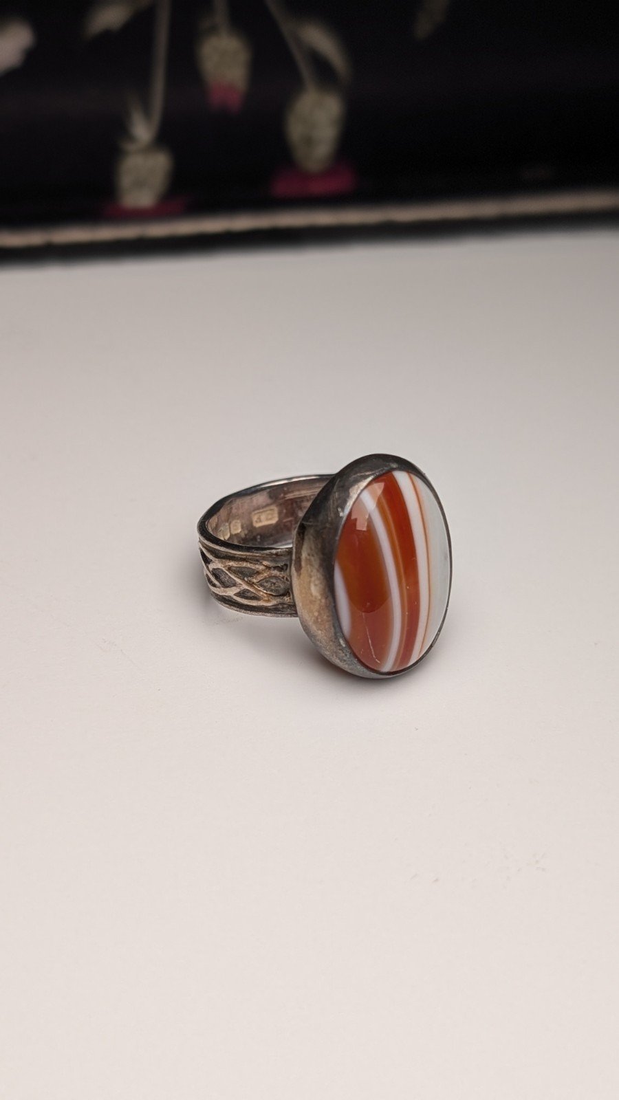 Vintage Sterling Silver 1973 Edinburgh Celtic Banded Agate Ring | Size L | 925