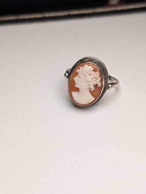 Vintage 800 Silver Orange/White Shell Cameo Ring | Size P 1/2 | 800 Silver