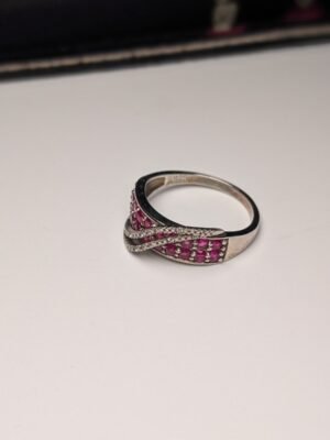 Vintage Sterling Silver Ruby Rows Gemstone Ring | Size V 1/2 | 925 Silver