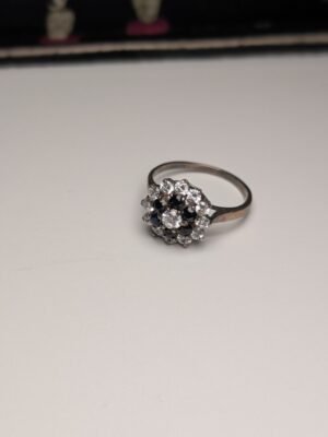 Vintage Sterling Silver 1885 Cluster Ring Clear/Blue Gemstone Ring | Size O 1/2