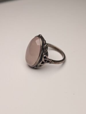Vintage Sterling Silver Large Celtic Rose Quartz Gemstone Ring | Size R | 925