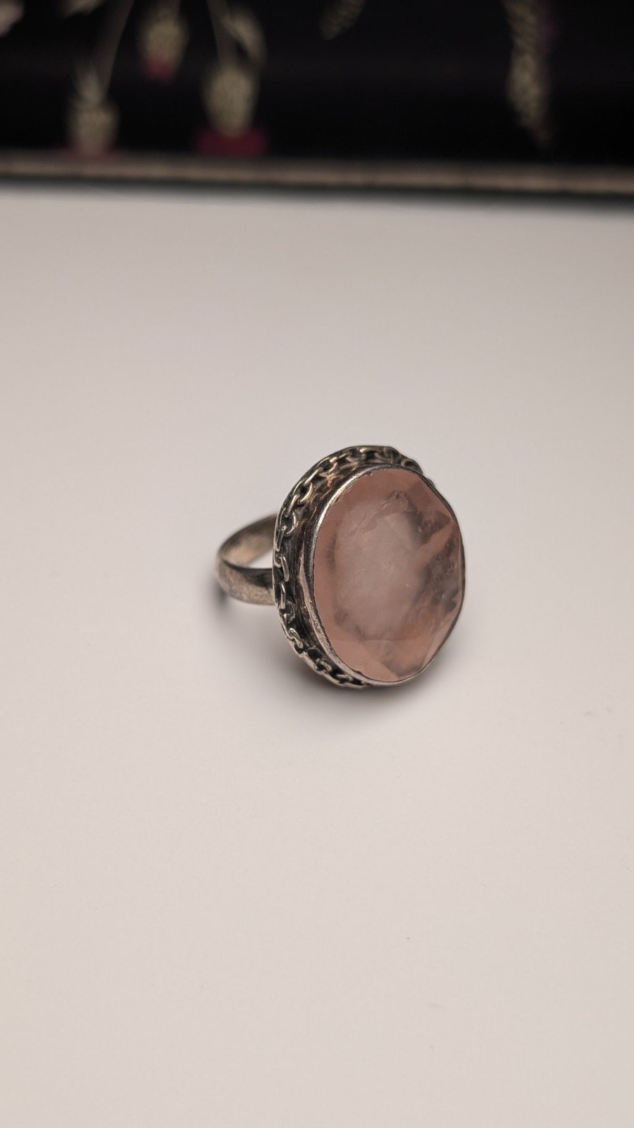 Vintage Sterling Silver Flat Pink Rose Quartz Ring | Size O 1/2 | 925 Silver - Image 2