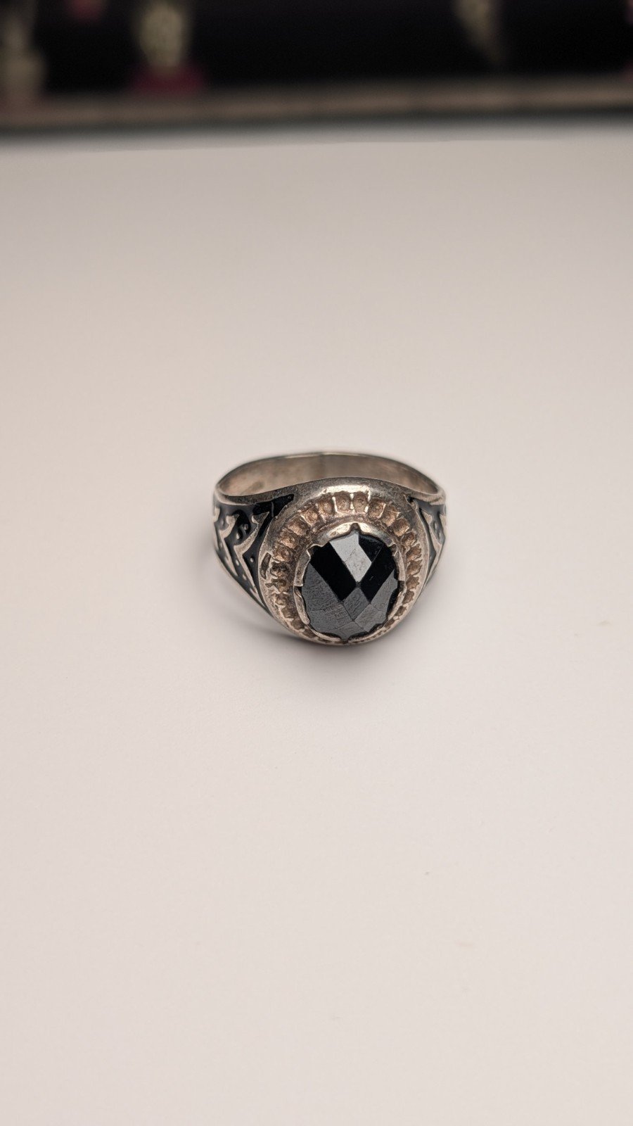 Vintage Sterling Silver 1965 Egyptian Black Onyx Ring | Size P | 925 Silver - Image 3