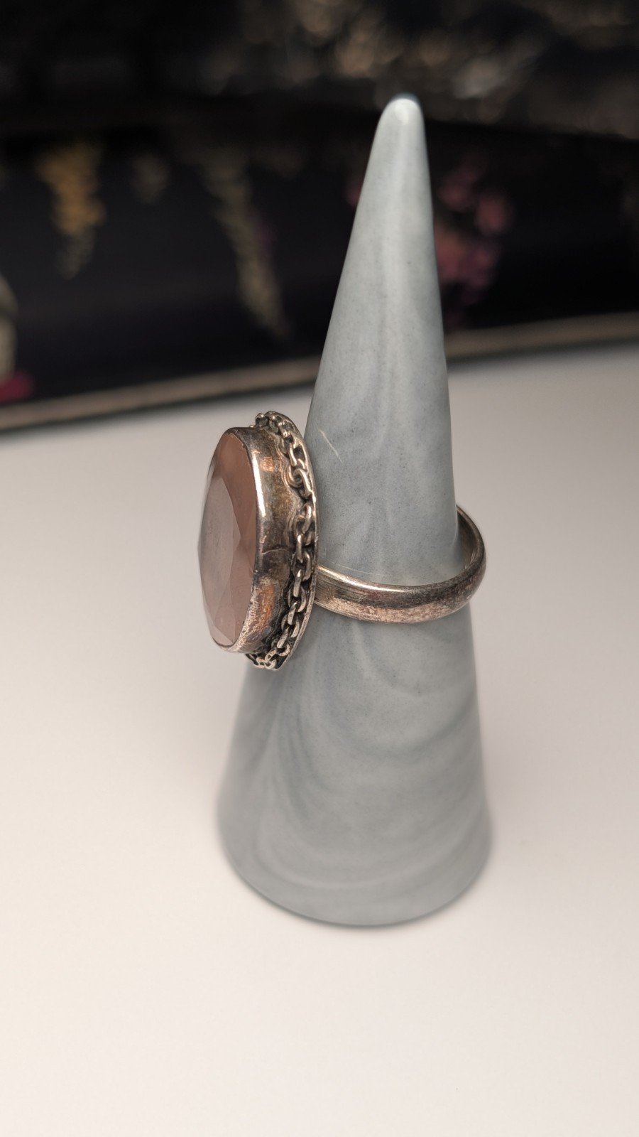 Vintage Sterling Silver Flat Pink Rose Quartz Ring | Size O 1/2 | 925 Silver - Image 4