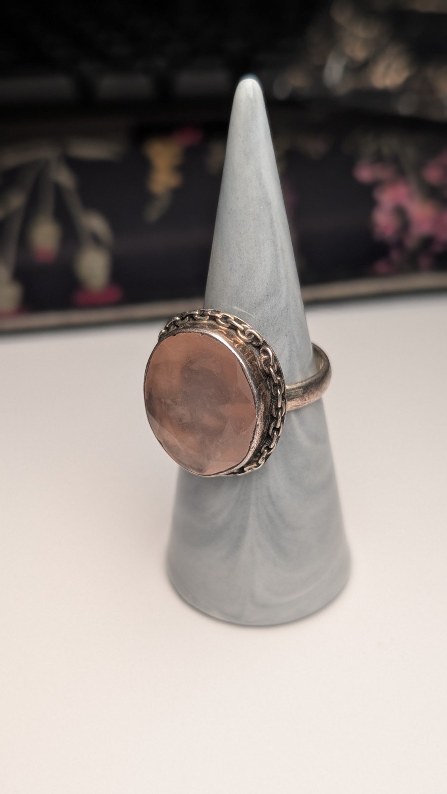 Vintage Sterling Silver Flat Pink Rose Quartz Ring | Size O 1/2 | 925 Silver - Image 5