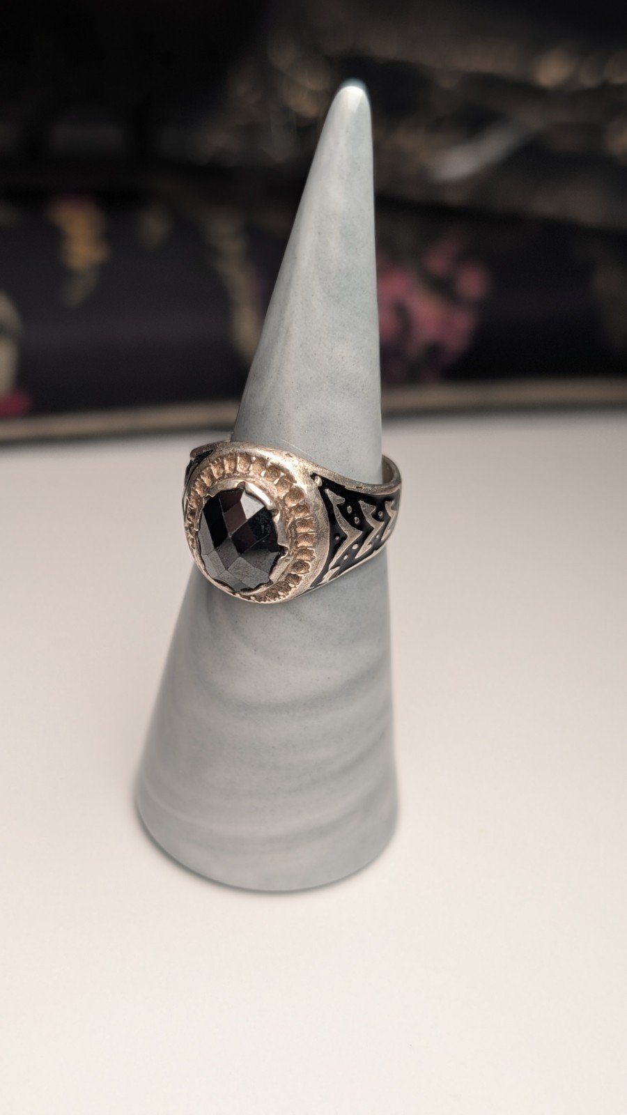 Vintage Sterling Silver 1965 Egyptian Black Onyx Ring | Size P | 925 Silver - Image 6