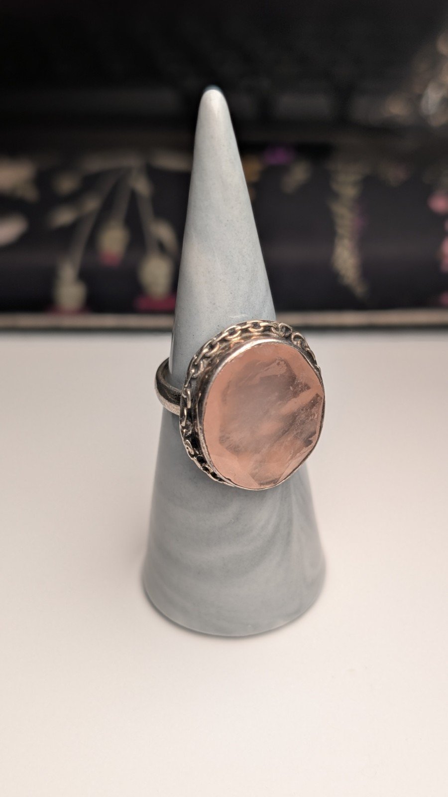 Vintage Sterling Silver Flat Pink Rose Quartz Ring | Size O 1/2 | 925 Silver - Image 6