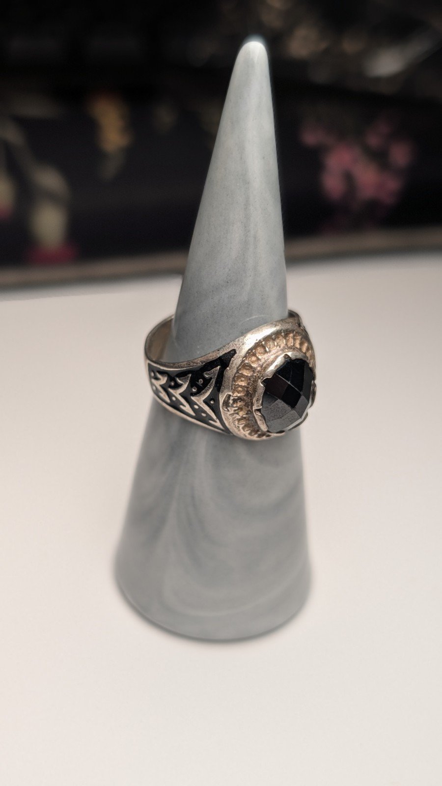 Vintage Sterling Silver 1965 Egyptian Black Onyx Ring | Size P | 925 Silver - Image 7