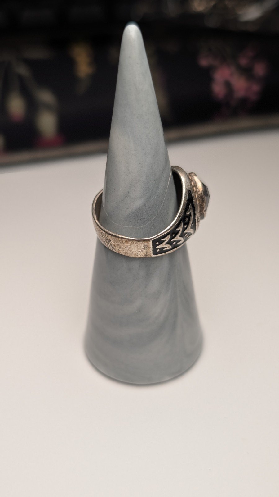 Vintage Sterling Silver 1965 Egyptian Black Onyx Ring | Size P | 925 Silver - Image 8