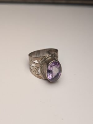 Vintage Sterling Silver Amethyst Gemstone Ring | Size Q 1/2 | 925 Silver