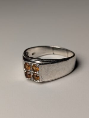 Vintage Sterling Silver Signet Ring With Citrine Gemstone Ring | Size Z | 925