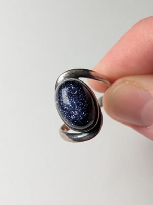Vintage Sterling Silver Blue Goldstone Ring | Size N | 925 Silver