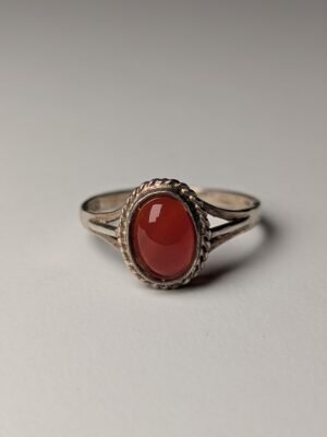 Vintage Sterling Silver London 1989 Carnelian Gemstone Ring | Size M 1/2 | 925