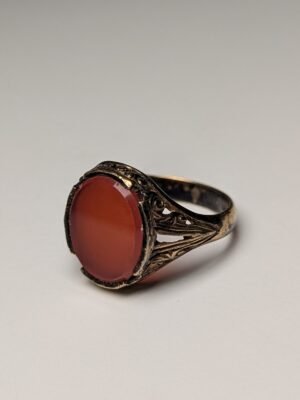 Vintage Sterling Silver 9ct Gold Plated Flat Carnelian Gemstone Ring | Size P1/2