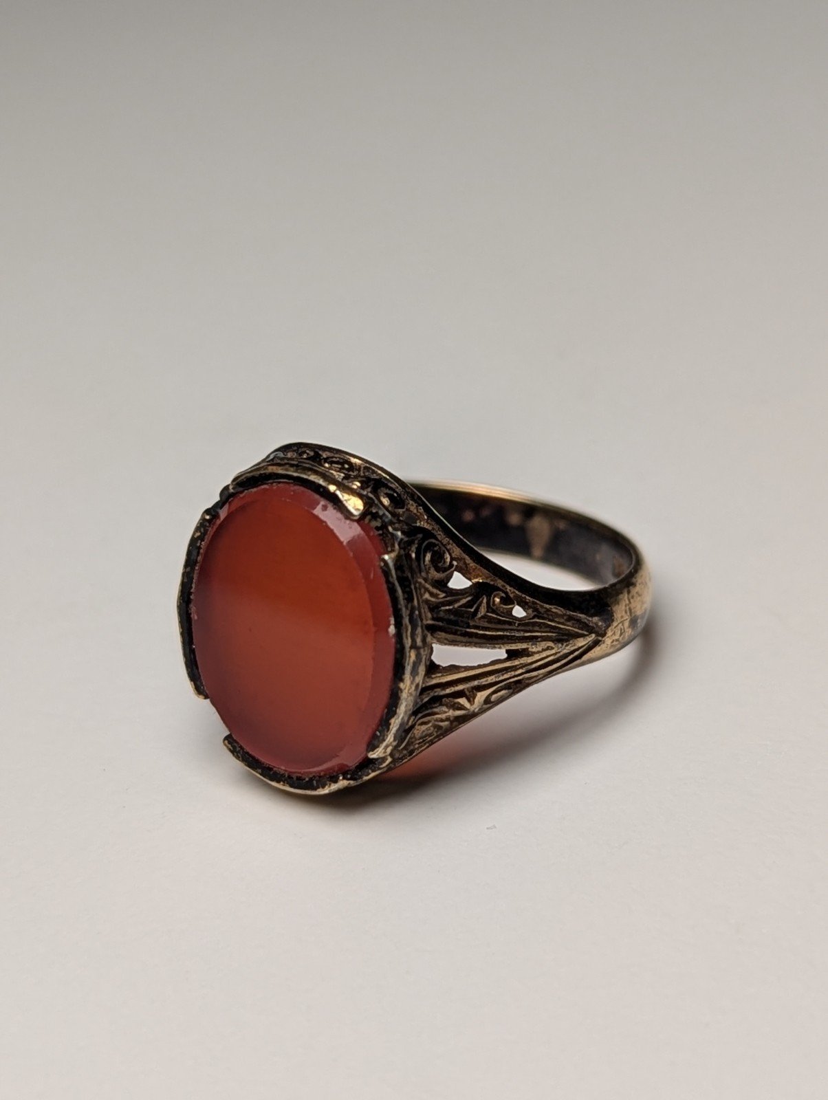 Vintage Sterling Silver 9ct Gold Plated Flat Carnelian Gemstone Ring | Size P1/2
