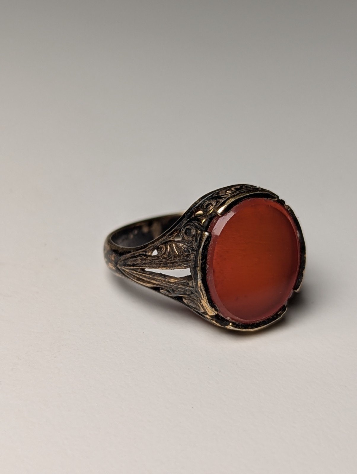 Vintage Sterling Silver 9ct Gold Plated Flat Carnelian Gemstone Ring | Size P1/2 - Image 5
