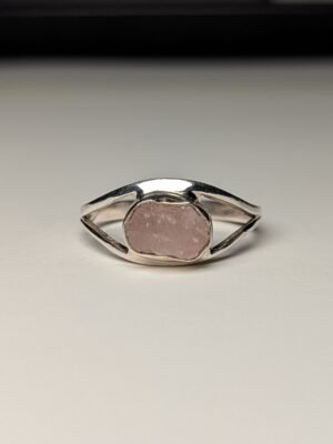 Vintage Sterling Silver Rough Rose Quartz Ring | Size V | 925 Silver