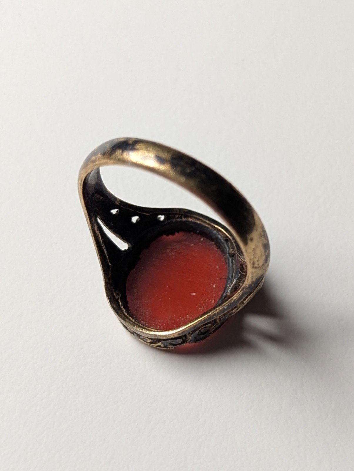 Vintage Sterling Silver 9ct Gold Plated Flat Carnelian Gemstone Ring | Size P1/2 - Image 10