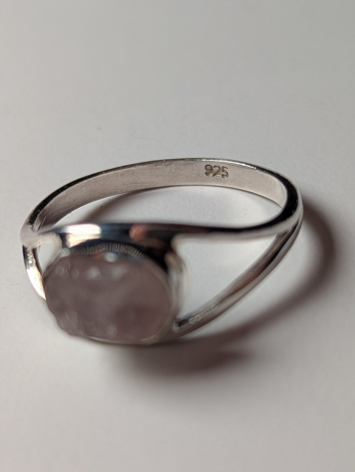 Vintage Sterling Silver Rough Rose Quartz Ring | Size V | 925 Silver - Image 5