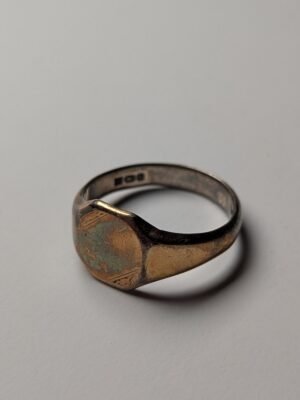 Vintage Sterling Silver 9ct Gold Plated 1980 Men's Signet Ring | Size U 1/2