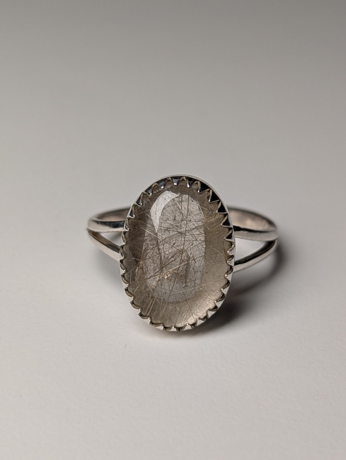 Vintage Sterling Silver Clear Natural Rutilated Quartz Ring | Size V 1/2 | 925
