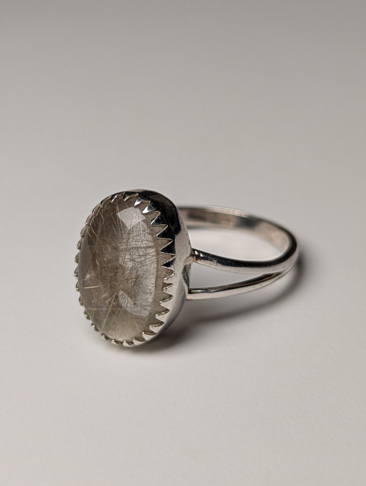 Vintage Sterling Silver Clear Natural Rutilated Quartz Ring | Size V 1/2 | 925 - Image 3