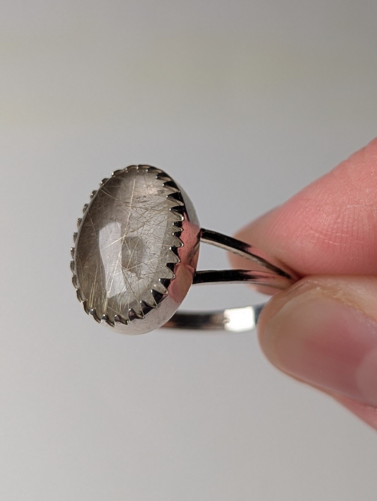 Vintage Sterling Silver Clear Natural Rutilated Quartz Ring | Size V 1/2 | 925 - Image 7