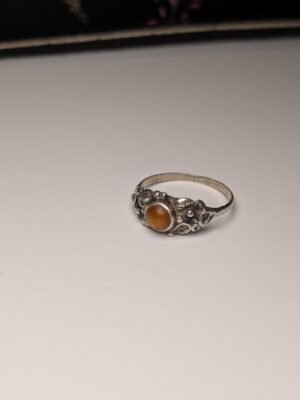 Vintage Sterling Silver Orange Amber Gemstone Ring | Size R 1/2 | 925 Silver