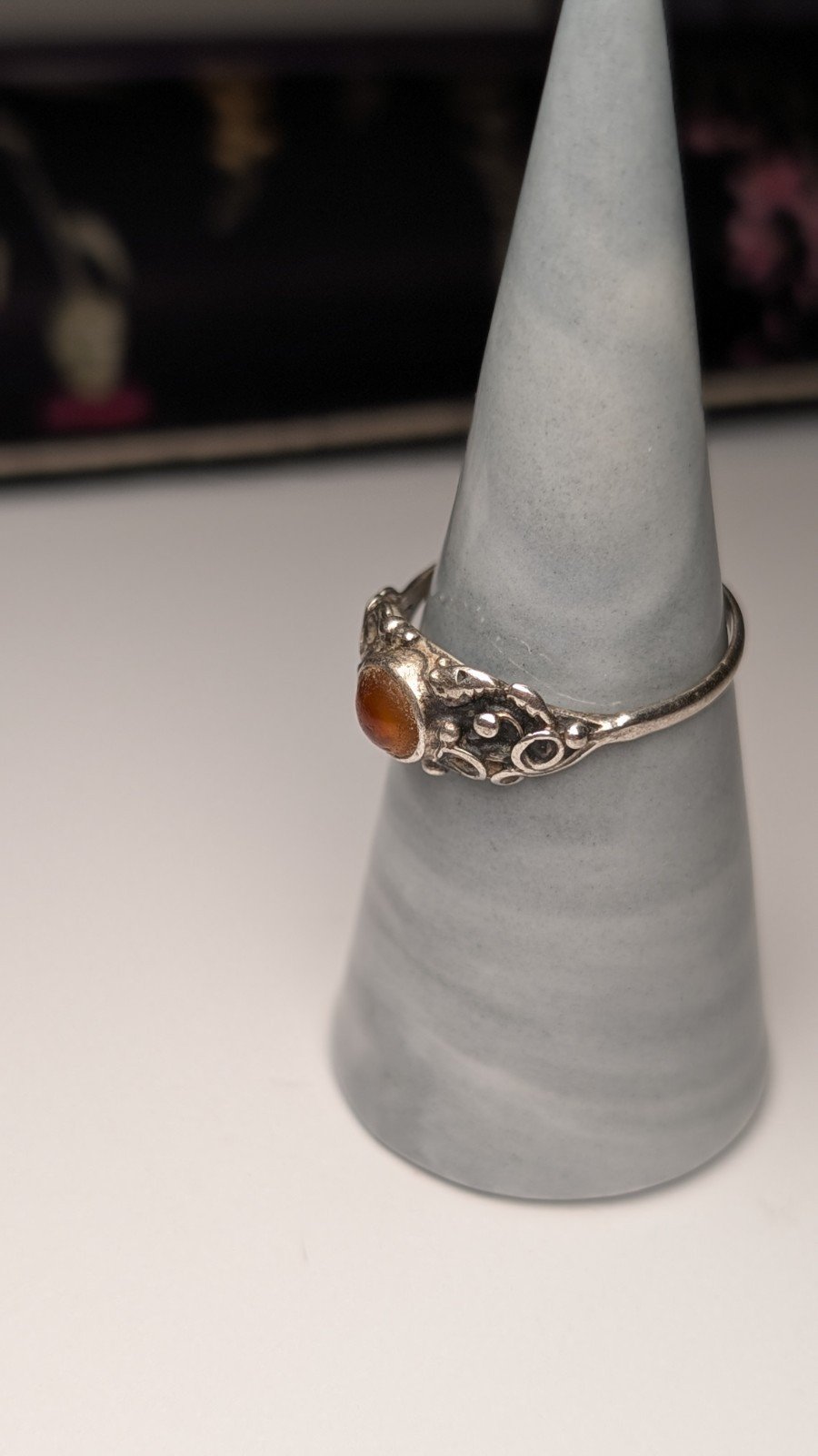 Vintage Sterling Silver Orange Amber Gemstone Ring | Size R 1/2 | 925 Silver - Image 3