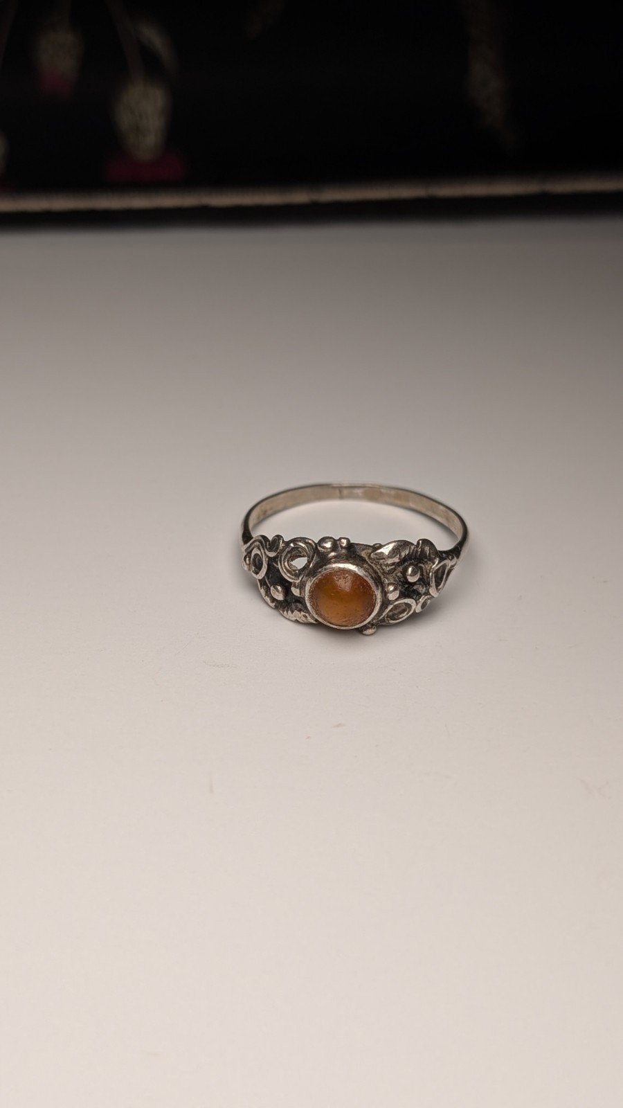 Vintage Sterling Silver Orange Amber Gemstone Ring | Size R 1/2 | 925 Silver - Image 5
