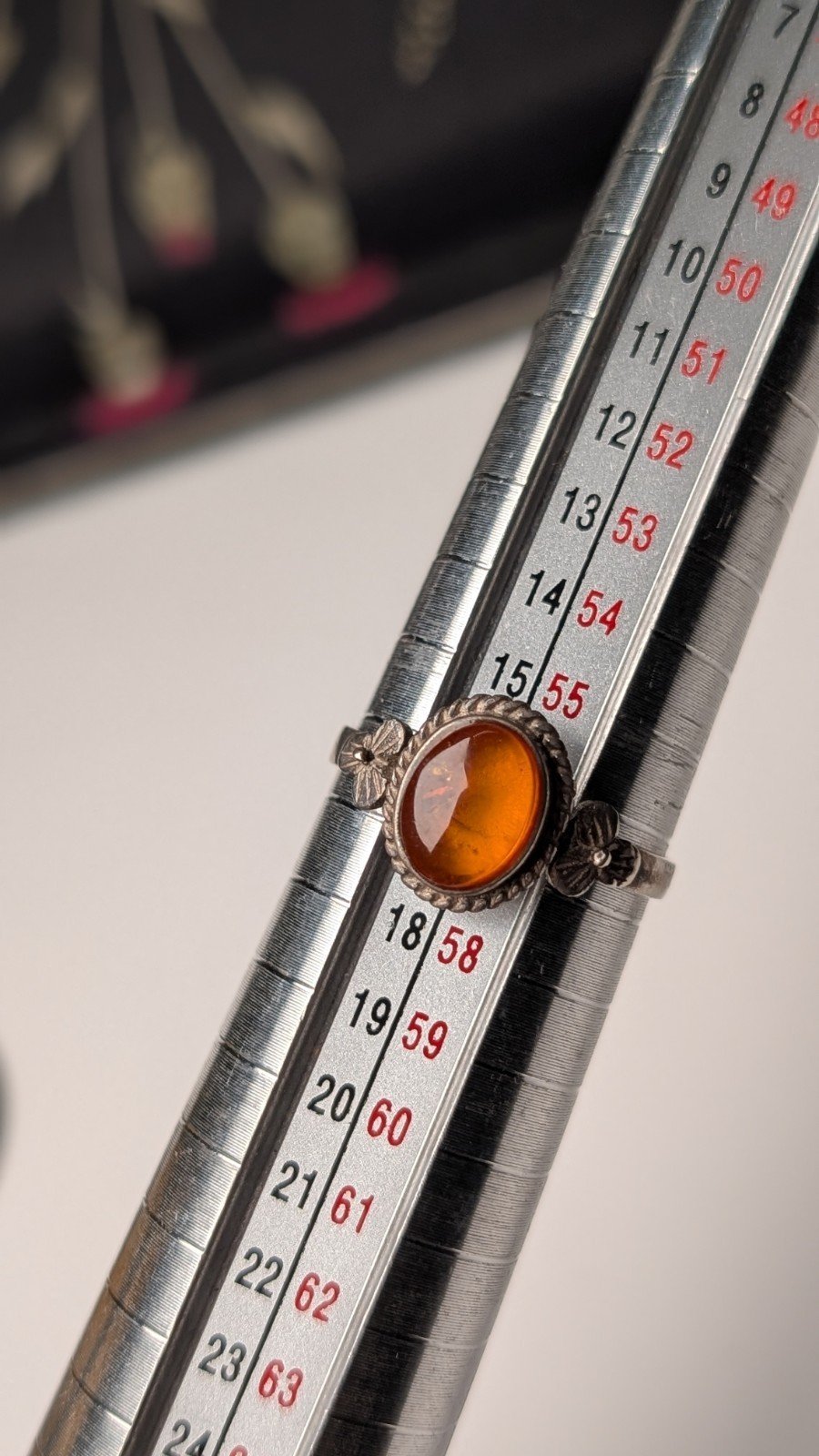 Vintage Sterling Silver Orange Amber Gemstone Flowers Ring | Size P | 925 Silver - Image 7
