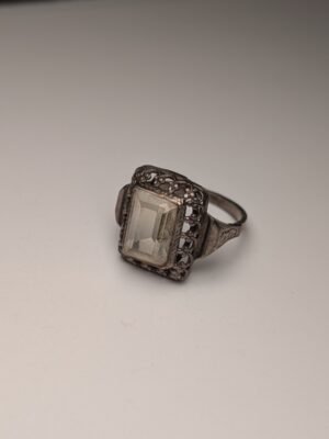 Vintage Sterling Silver Openwork Clear Gemstone Ring | Size O | 925 Silver