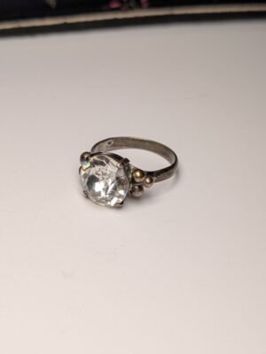 Vintage 800/1000 Silver Clear Gemstone Ring | Size S 1/2 | 800 Silver
