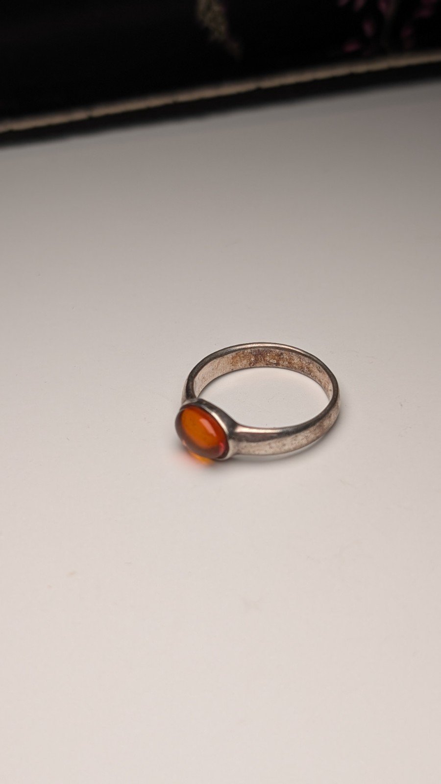 Vintage Sterling Silver Amber Gemstone Band Ring | Size M 1/2 | 925 Silver - Image 4
