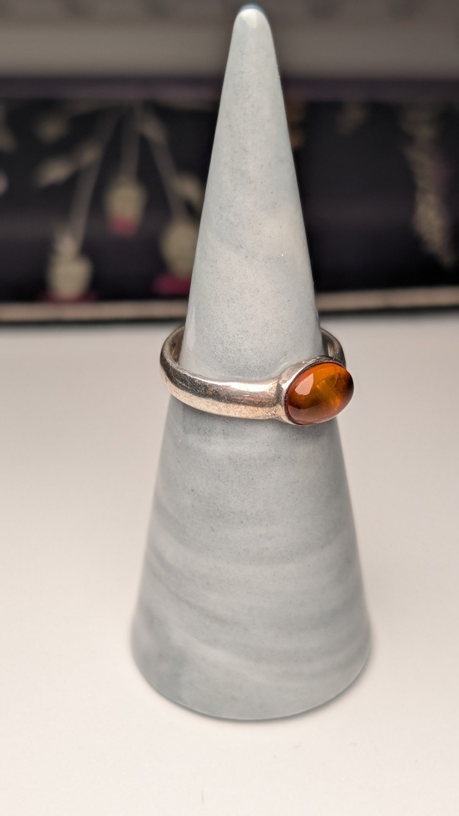 Vintage Sterling Silver Amber Gemstone Band Ring | Size M 1/2 | 925 Silver - Image 6