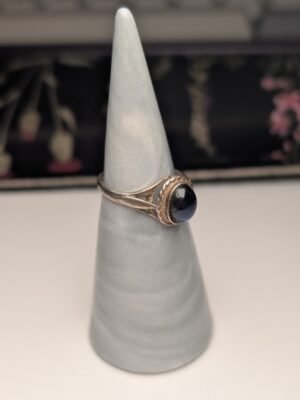 Vintage Sterling Silver Cloudy Dark Blue/Green Gemstone Ring | Size M | 925