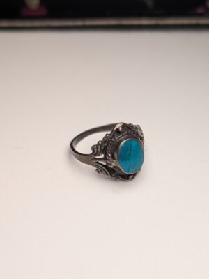 Vintage Sterling Silver Blue Turquoise Gemstone Ring | Size R 1/2 | 925 Silver