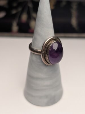 Vintage Sterling Silver Oval Amethyst Gemstone Ring | Size L 1/2 | 925 Silver