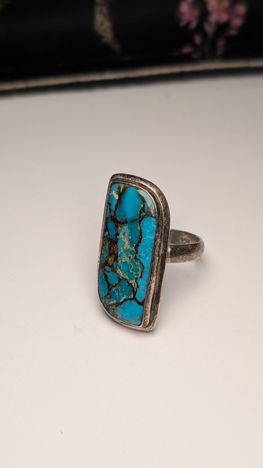 Vintage Sterling Silver Natural Blue Turquoise Ring | Size S | 925 Silver